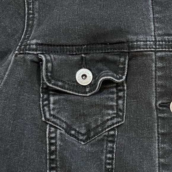 Vintage Y2K Abercrombie Kids Black Denim Jacket Youth Size 15/16 Fits Women's XS - Picture 2 of 8